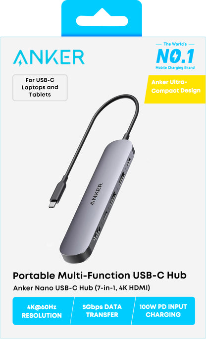 Hub USB-C Anker, 2 x USB-A 3.0 - 2 x USB-C - 1 x HDMI - 1 x SD - 1 x microSD, Сив A83D2HA1
