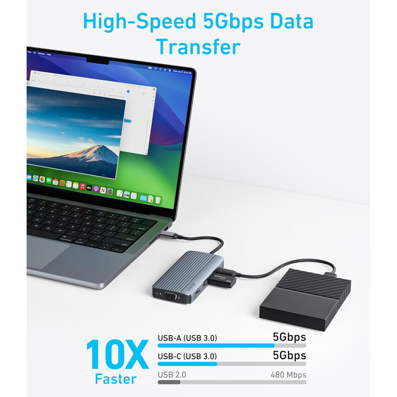Hub USB-C Anker, 3 x USB-A 3.0 - 2 x USB-C - 2 x HDMI - 1 x VGA, Сив A83790A2
