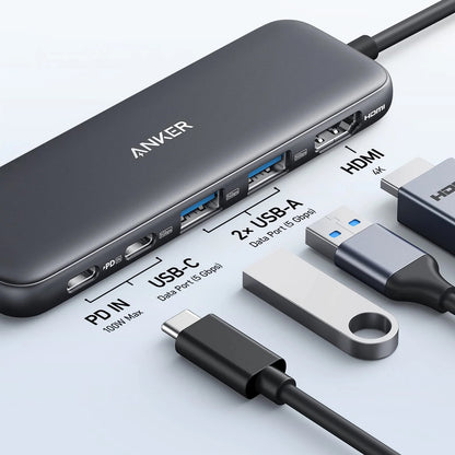 Hub USB-C Anker 332, 2 x USB-A - 2 x USB-C - 1 x HDMI, Сив A8355H11