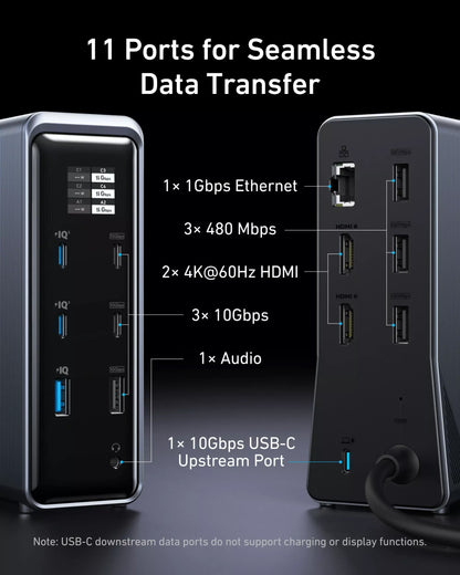Мултифункционален хъб Anker Prime 737, 2 x USB-A 3.0 - 3 x USB-A - 5 x USB-C - 2 x HDMI - 1 x Jack 3.5mm - 1 x RJ45, Черен A83B63A1