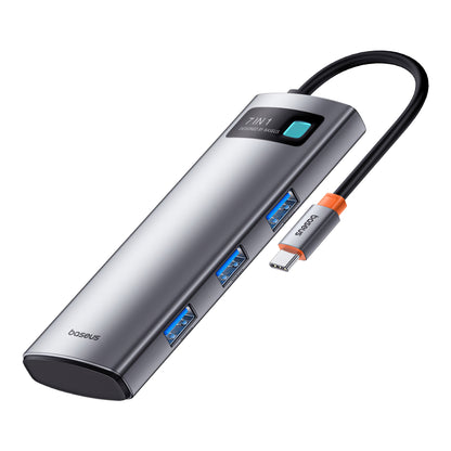 Baseus Joystar USB-C хъб, 3 x USB-A 3.0 - 1 x USB-C - 1 x HDMI - 1 x SD - 1 x microSD, сребрист B0003070881111-00 