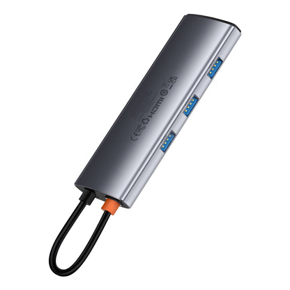 Baseus Joystar USB-C хъб, 3 x USB-A 3.0 - 1 x USB-C - 1 x HDMI - 1 x SD - 1 x microSD, сребрист B0003070881111-00 