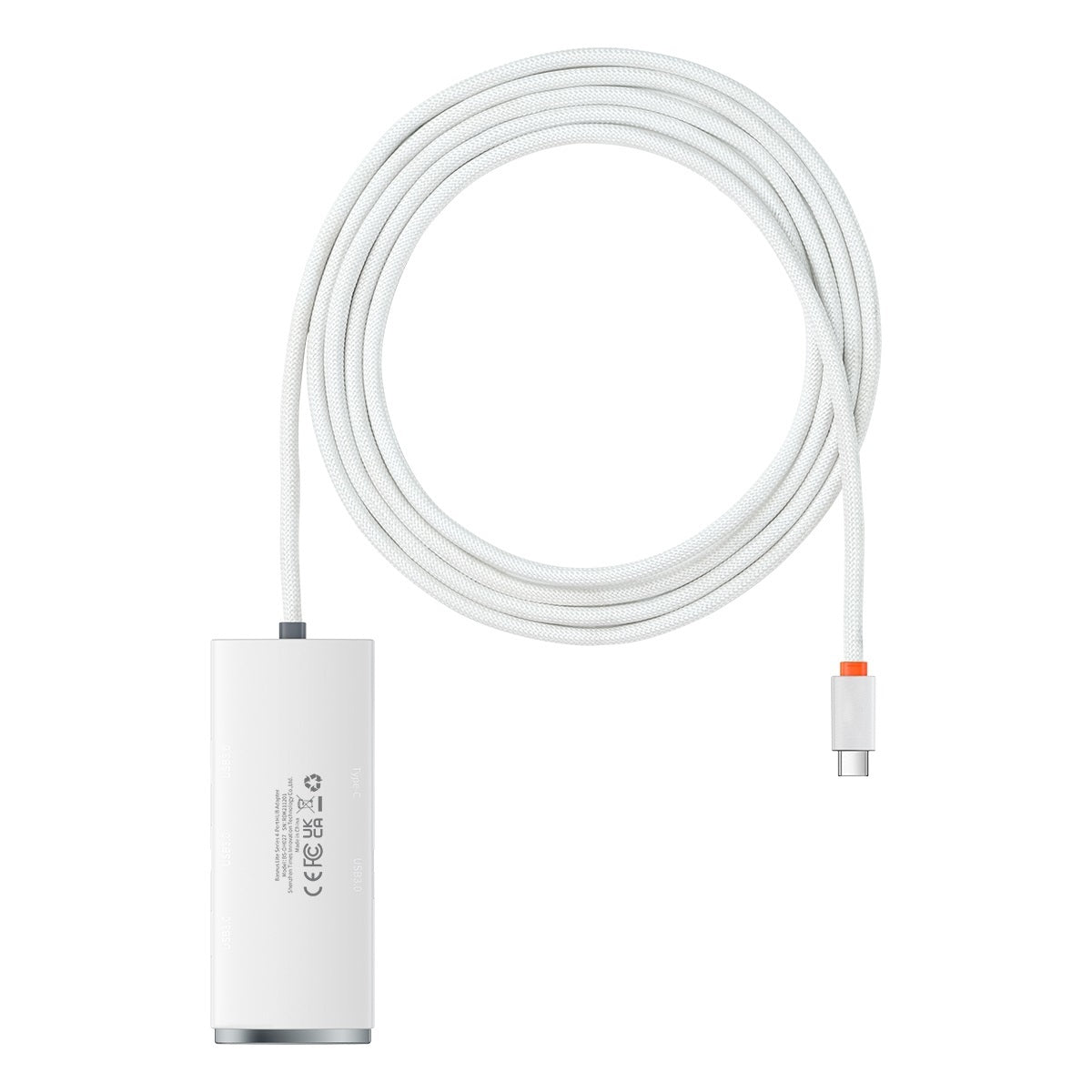 USB-C хъб Baseus Lite, 4 x USB-A 3.2, 2m, бял