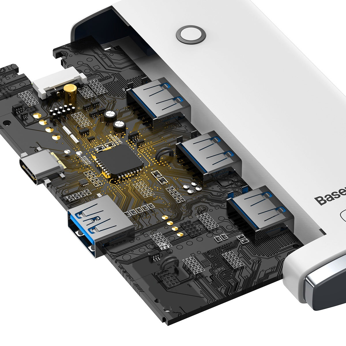 USB-C хъб Baseus Lite, 4 x USB-A 3.2, 2m, бял