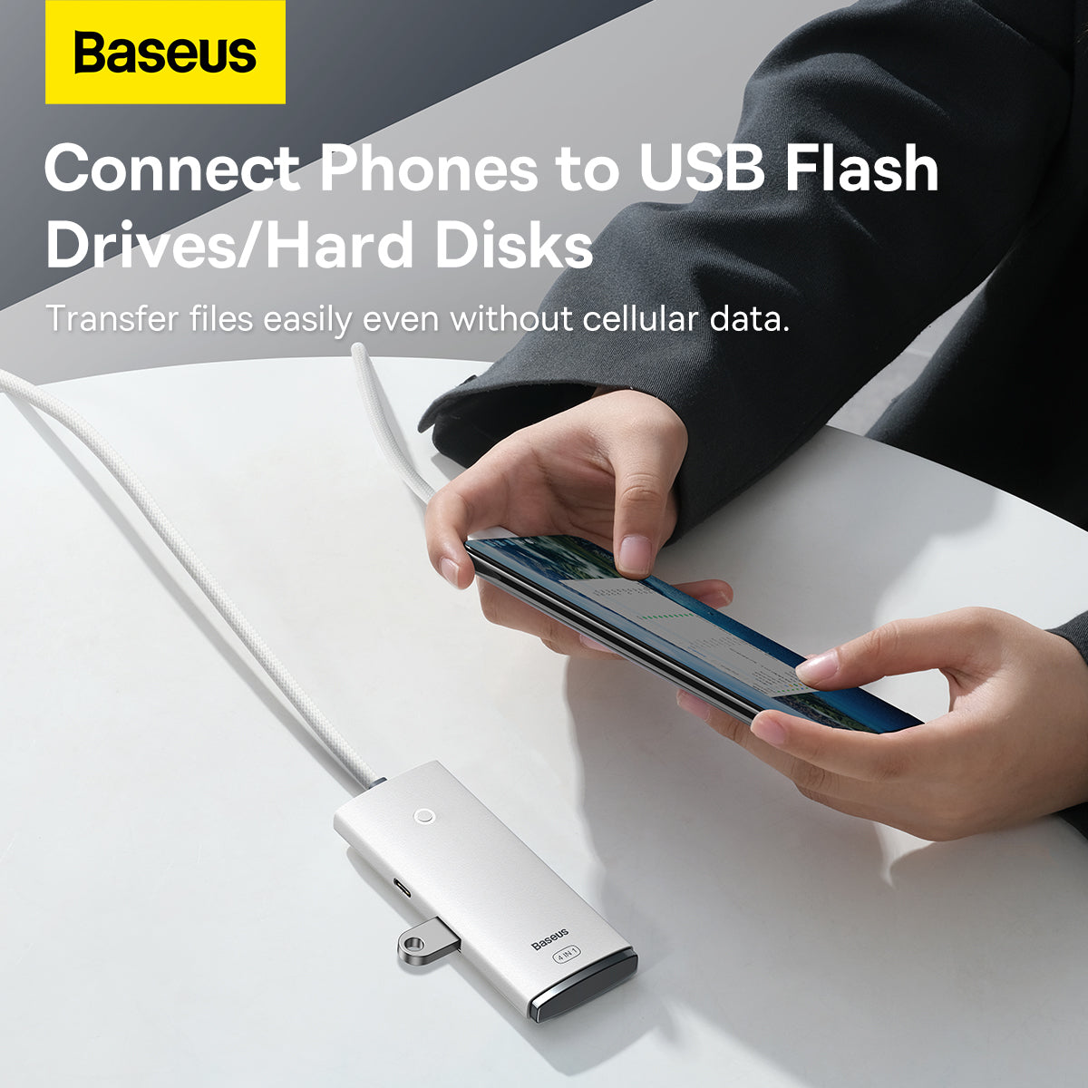 USB-C хъб Baseus Lite, 4 x USB-A 3.2, 2m, бял