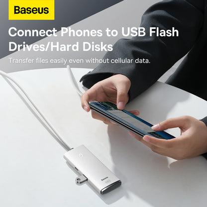 USB-C хъб Baseus Lite, 4 x USB-A 3.2, 2m, бял