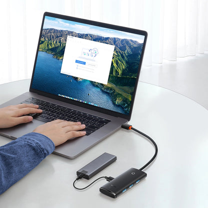 Baseus Lite USB-C концентратор, 4 x USB-A 3.0 - 1 x USB-C, 0,25 м, черен WKQXX030301 