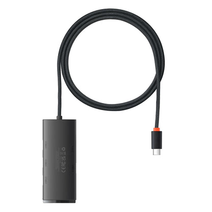 Baseus Lite USB-C концентратор, 4 x USB-A 3.0 - 1 x USB-C, 1 м, черен WKQXX030401 