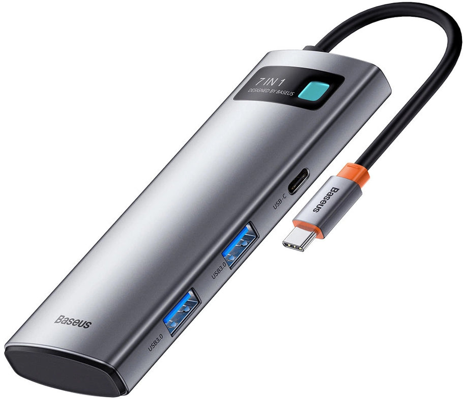 Hub USB-C Baseus Metal Gleam, 2 x USB-A 3.0 - 2 x USB-C - 1 x HDMI - 1 x SD - 1 x microSD, Сив WKWG020113