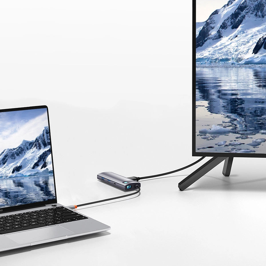 Hub USB-C Baseus Metal Gleam, 2 x USB-A 3.0 - 2 x USB-C - 1 x HDMI - 1 x SD - 1 x microSD, Сив WKWG020113