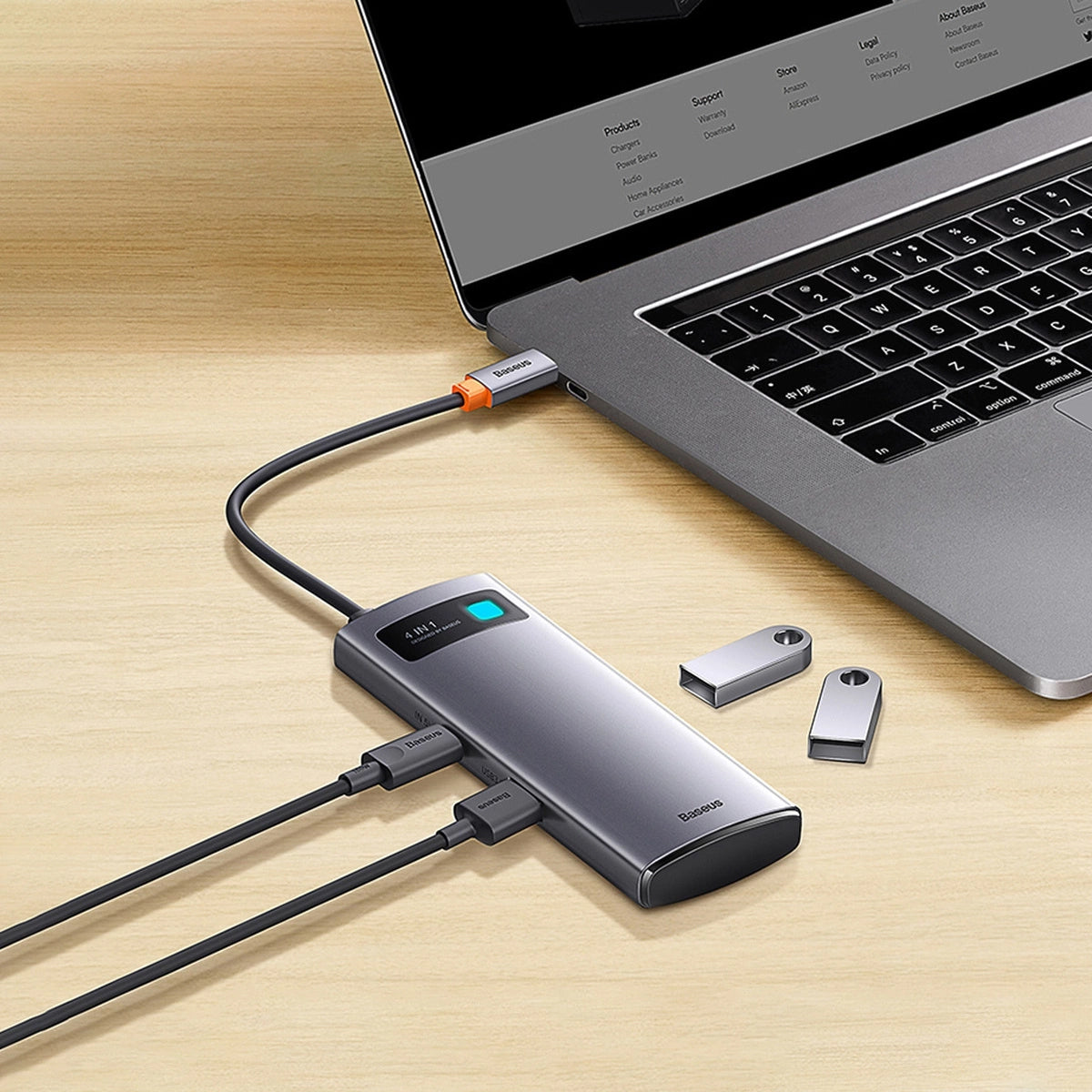 Baseus Metal Gleam USB-C Hub, 3 x USB-A - 1 x RJ45, Gray WKWG070113