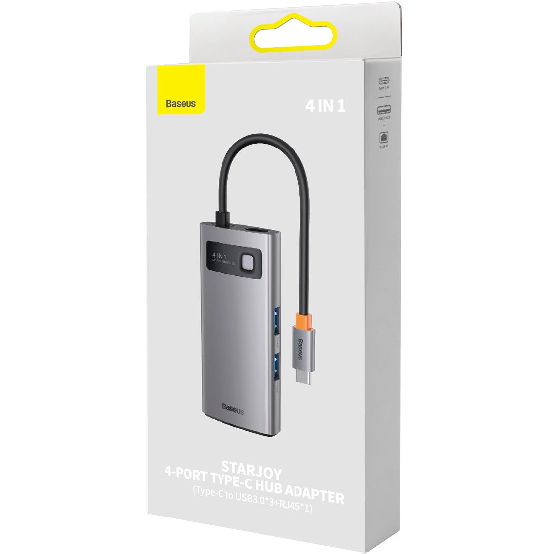 Baseus Metal Gleam USB-C Hub, 3 x USB-A - 1 x RJ45, Gray WKWG070113