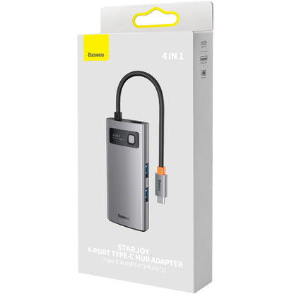 Baseus Metal Gleam USB-C Hub, 3 x USB-A - 1 x RJ45, Gray WKWG070113