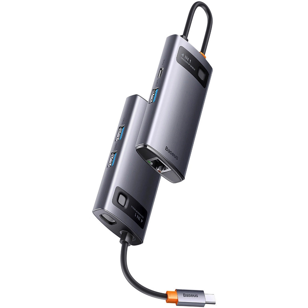 Baseus Metal Gleam USB-C Hub, 3 x USB-A - 1 x RJ45, Gray WKWG070113