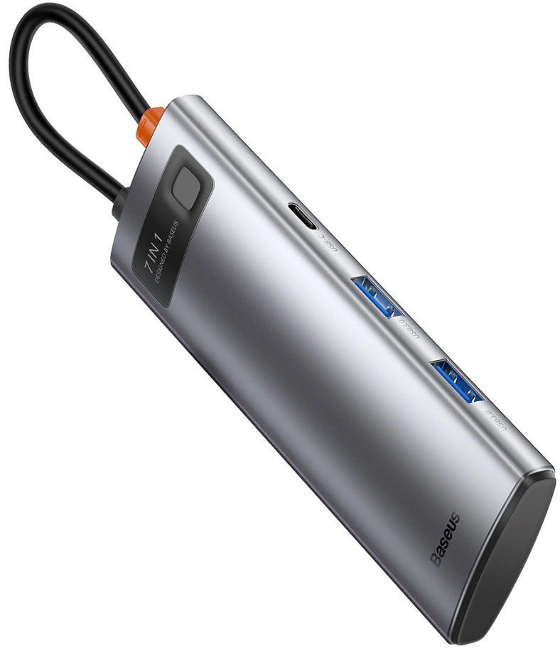 Hub USB-C Baseus Metal Gleam, 2 x USB-A 3.0 - 2 x USB-C - 1 x HDMI - 1 x SD - 1 x microSD, Сив WKWG020113