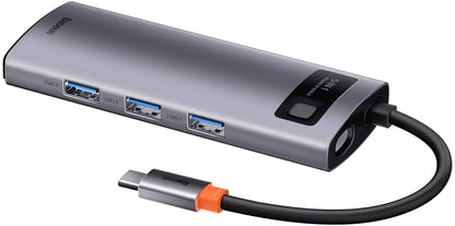 USB-C концентратор Baseus Metal Gleam, 3 x USB-A - 1 x USB-C - 1 x HDMI, сив WKWG020013 