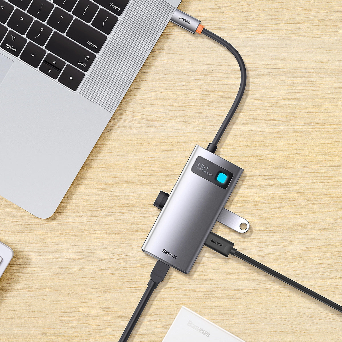 Baseus Metal Gleam USB-C Hub, 3 x USB-A - 1 x RJ45, Gray WKWG070113