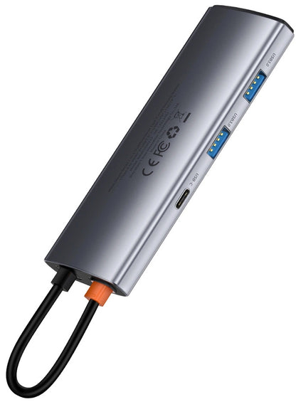 Hub USB-C Baseus Metal Gleam, 2 x USB-A 3.0 - 2 x USB-C - 1 x HDMI - 1 x SD - 1 x microSD, Сив WKWG020113