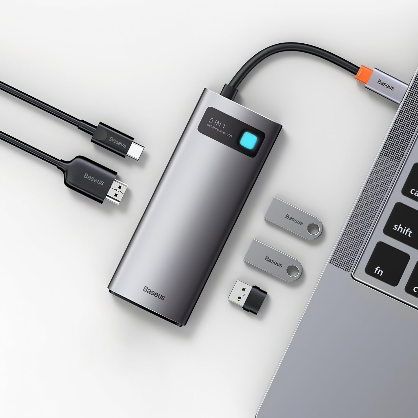 USB-C концентратор Baseus Metal Gleam, 3 x USB-A - 1 x USB-C - 1 x HDMI, сив WKWG020013 