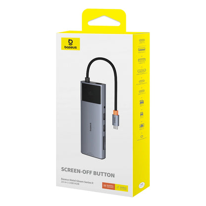 USB-C хъб Baseus Metal Gleam II, 2 x USB-C - 3 x USB-A - 1 x HDMI - 1 x 3,5 мм жак - 1 x RJ45 - 1 x SD - 1 x microSD, сив