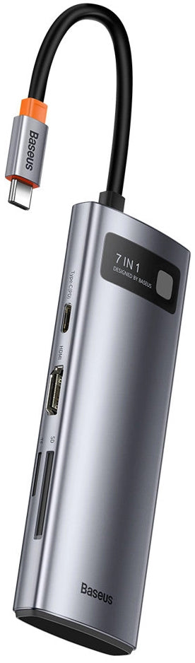 Hub USB-C Baseus Metal Gleam, 2 x USB-A 3.0 - 2 x USB-C - 1 x HDMI - 1 x SD - 1 x microSD, Сив WKWG020113