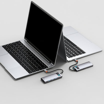 USB-C концентратор Baseus Metal Gleam, 3 x USB-A - 1 x USB-C - 1 x HDMI, сив WKWG020013 