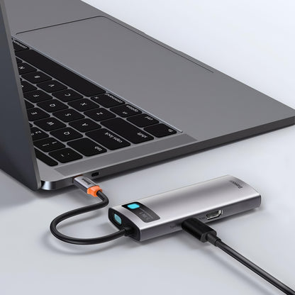 USB-C концентратор Baseus Metal Gleam, 3 x USB-A - 1 x USB-C - 1 x HDMI, сив WKWG020013 