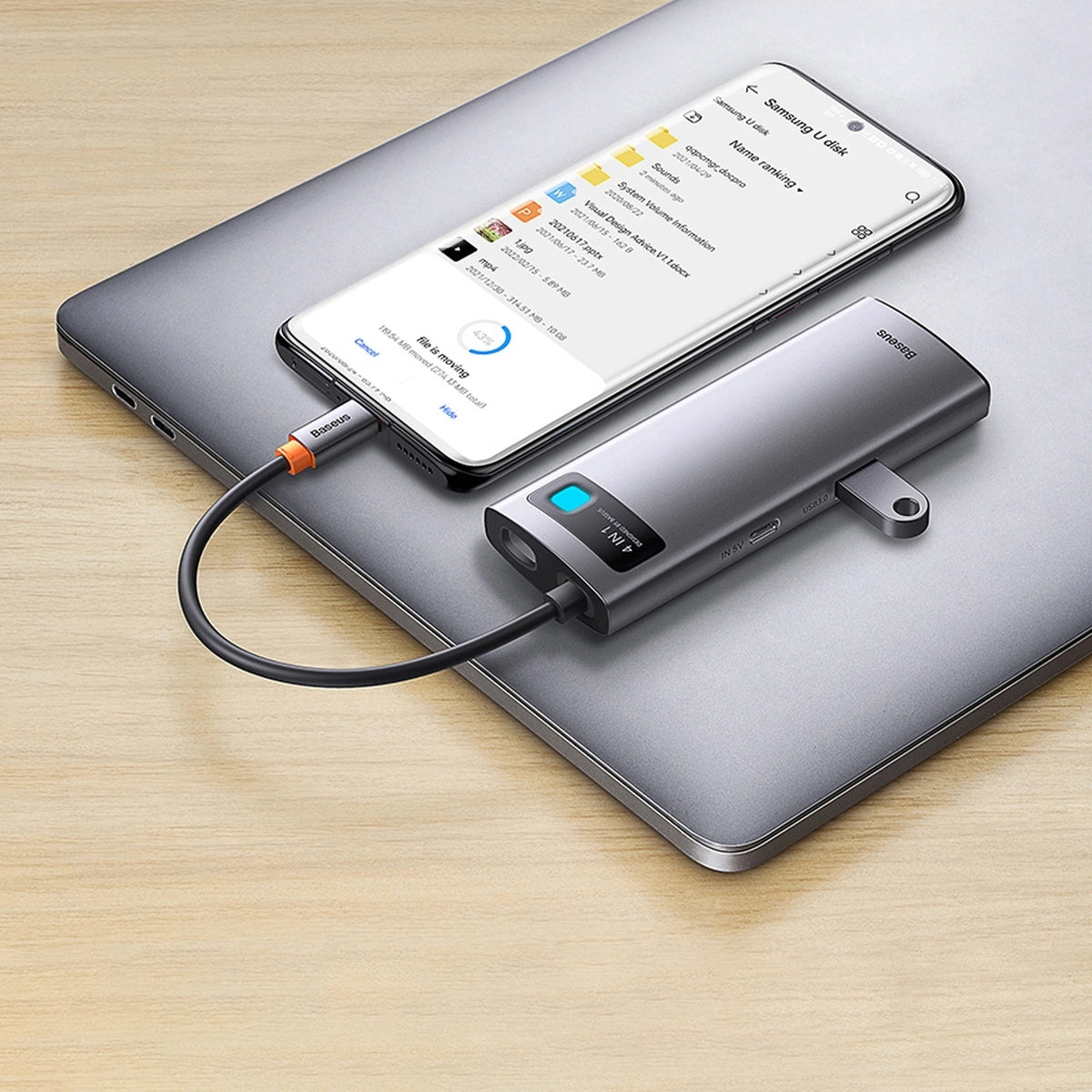 Baseus Metal Gleam USB-C Hub, 3 x USB-A - 1 x RJ45, Gray WKWG070113