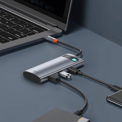 Hub USB-C Baseus Metal Gleam, 2 x USB-A 3.0 - 2 x USB-C - 1 x HDMI - 1 x SD - 1 x microSD, Сив WKWG020113