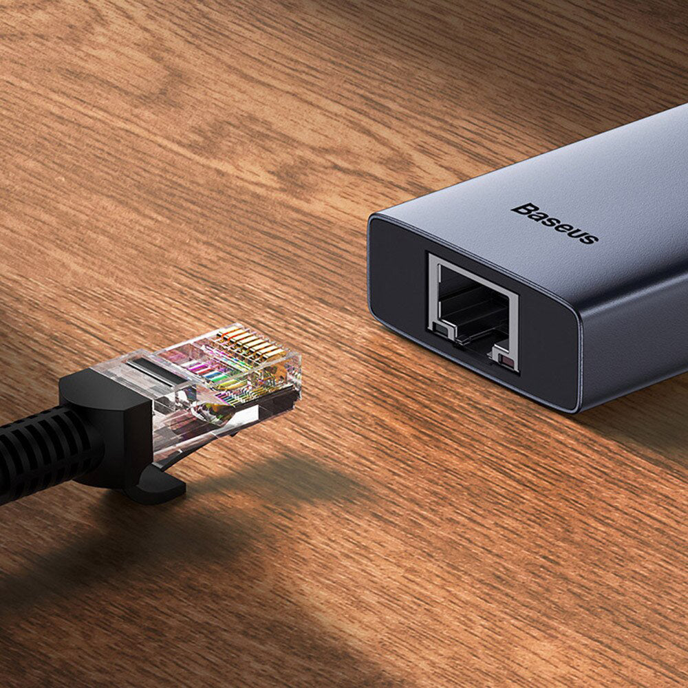 Baseus UltraJoy USB-C концентратор, 3 x USB-A 3.0 - 1 x USB-C - 1 x HDMI - 1 x RJ45, сив B00052807813-00 