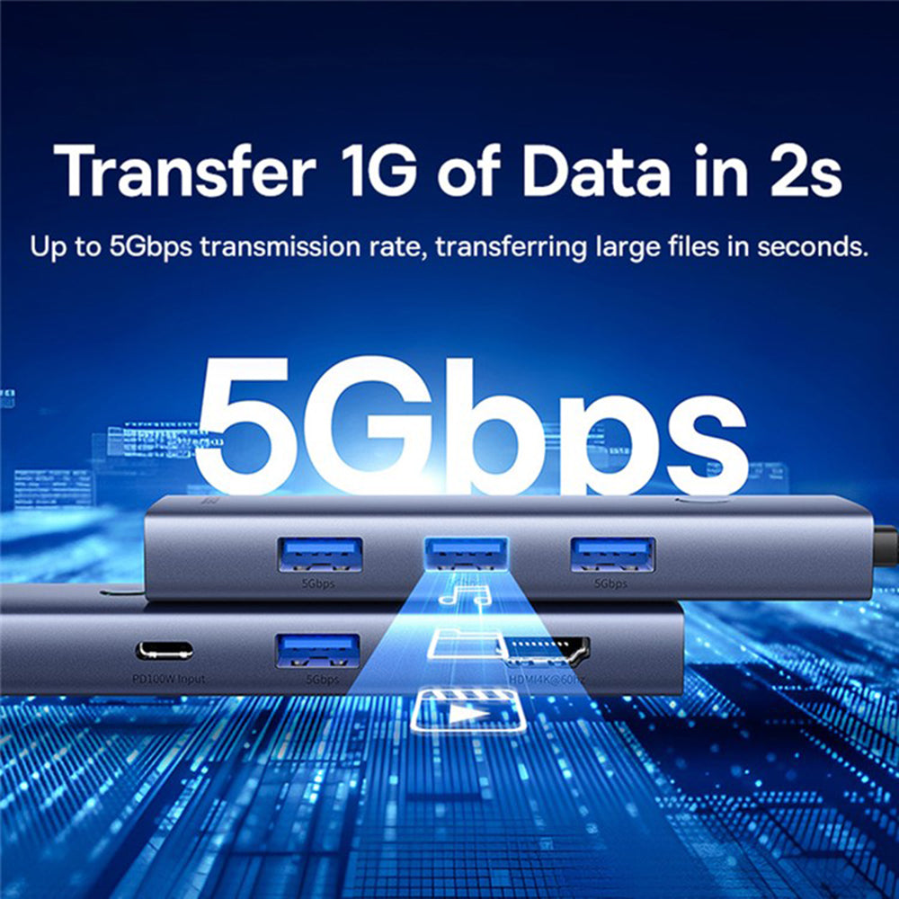 Hub USB-C Baseus UltraJoy, 4 x USB-A 3.0 - 1 x USB-C - 1 x HDMI - 1 x VGA, Сив B00052803811-01