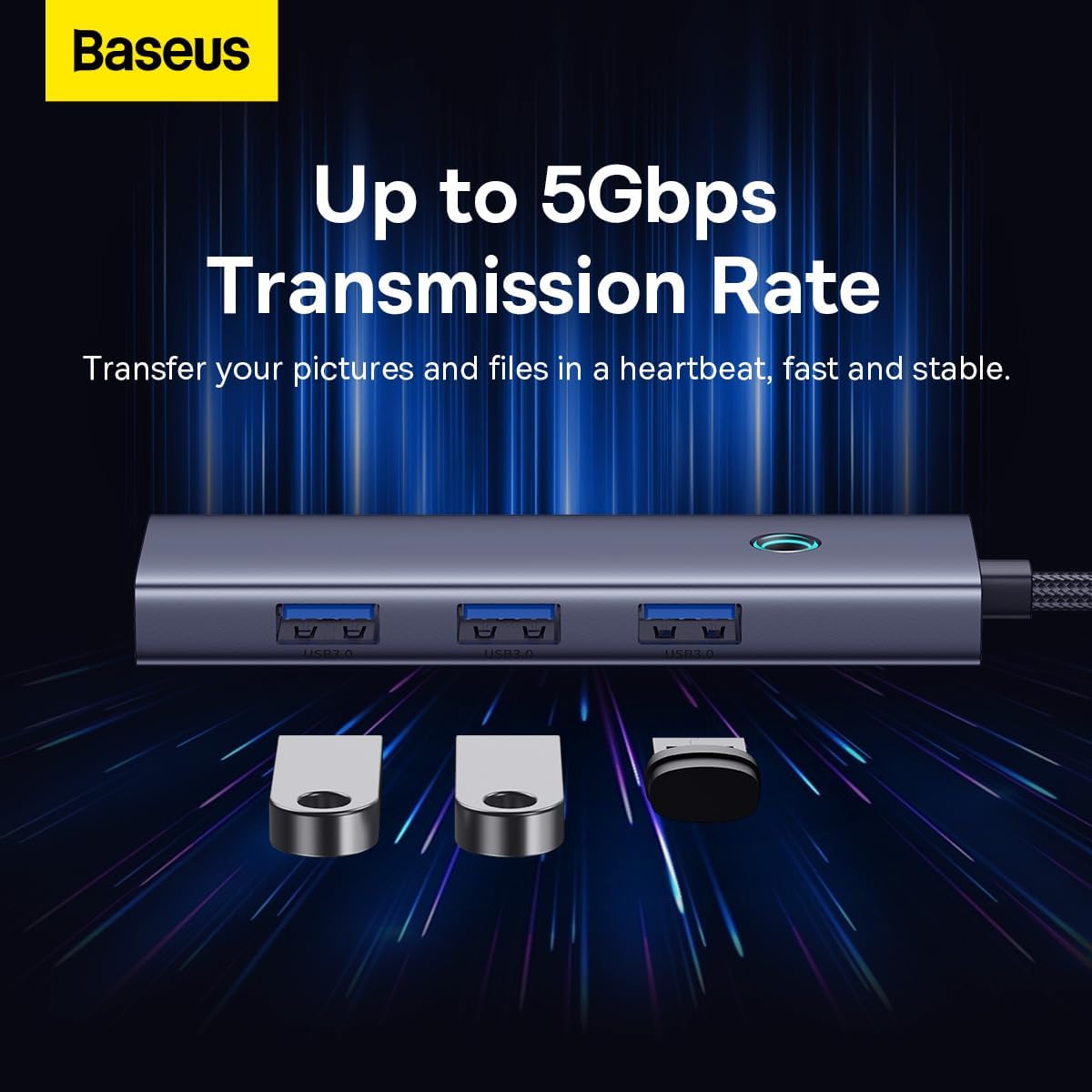 Baseus UltraJoy USB-C концентратор, 3 x USB-A 3.0 - 1 x USB-C - 1 x HDMI - 1 x RJ45, сив B00052807813-00 