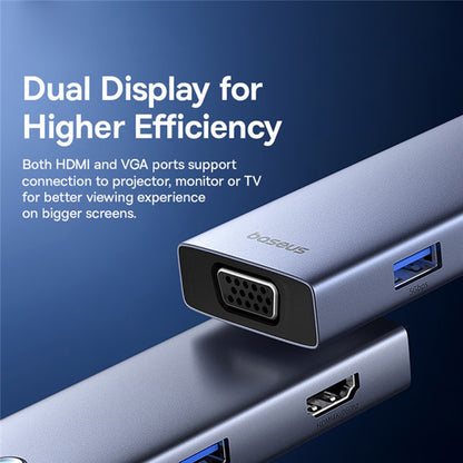 Hub USB-C Baseus UltraJoy, 4 x USB-A 3.0 - 1 x USB-C - 1 x HDMI - 1 x VGA, Сив B00052803811-01