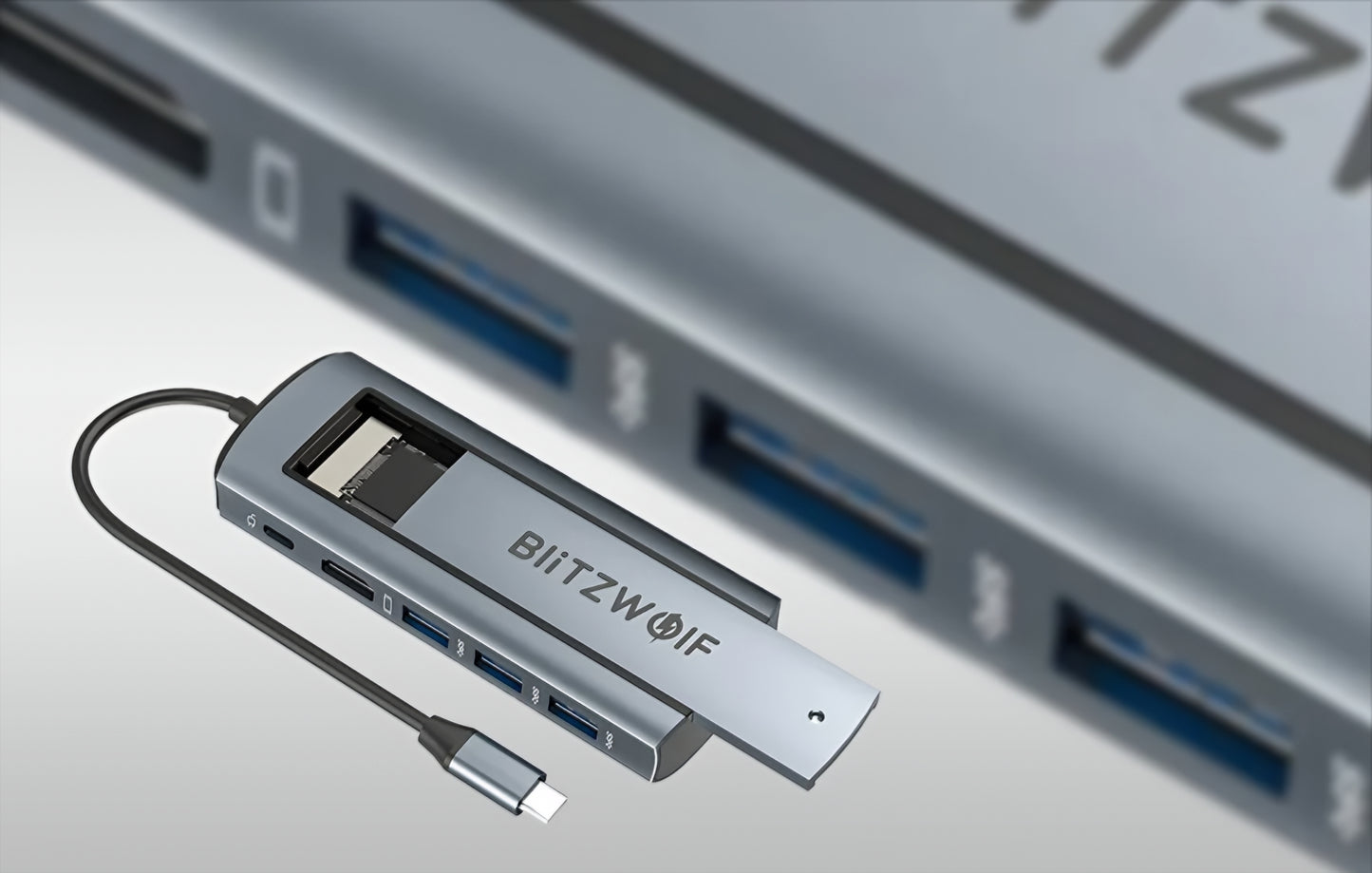 Hub USB-C BlitzWolf BW-Neo TH13, 3 x USB-A 3.0 - 1 x USB-C - 1 x Display Port - 1 x Интерфейс SSD, Сив