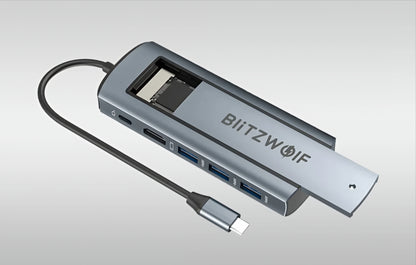 Hub USB-C BlitzWolf BW-Neo TH13, 3 x USB-A 3.0 - 1 x USB-C - 1 x Display Port - 1 x Интерфейс SSD, Сив