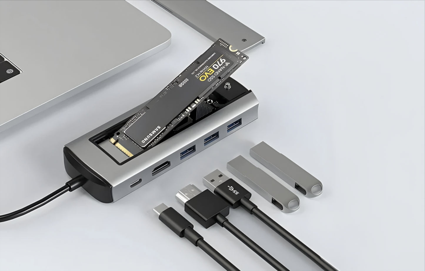 Hub USB-C BlitzWolf BW-Neo TH13, 3 x USB-A 3.0 - 1 x USB-C - 1 x Display Port - 1 x Интерфейс SSD, Сив