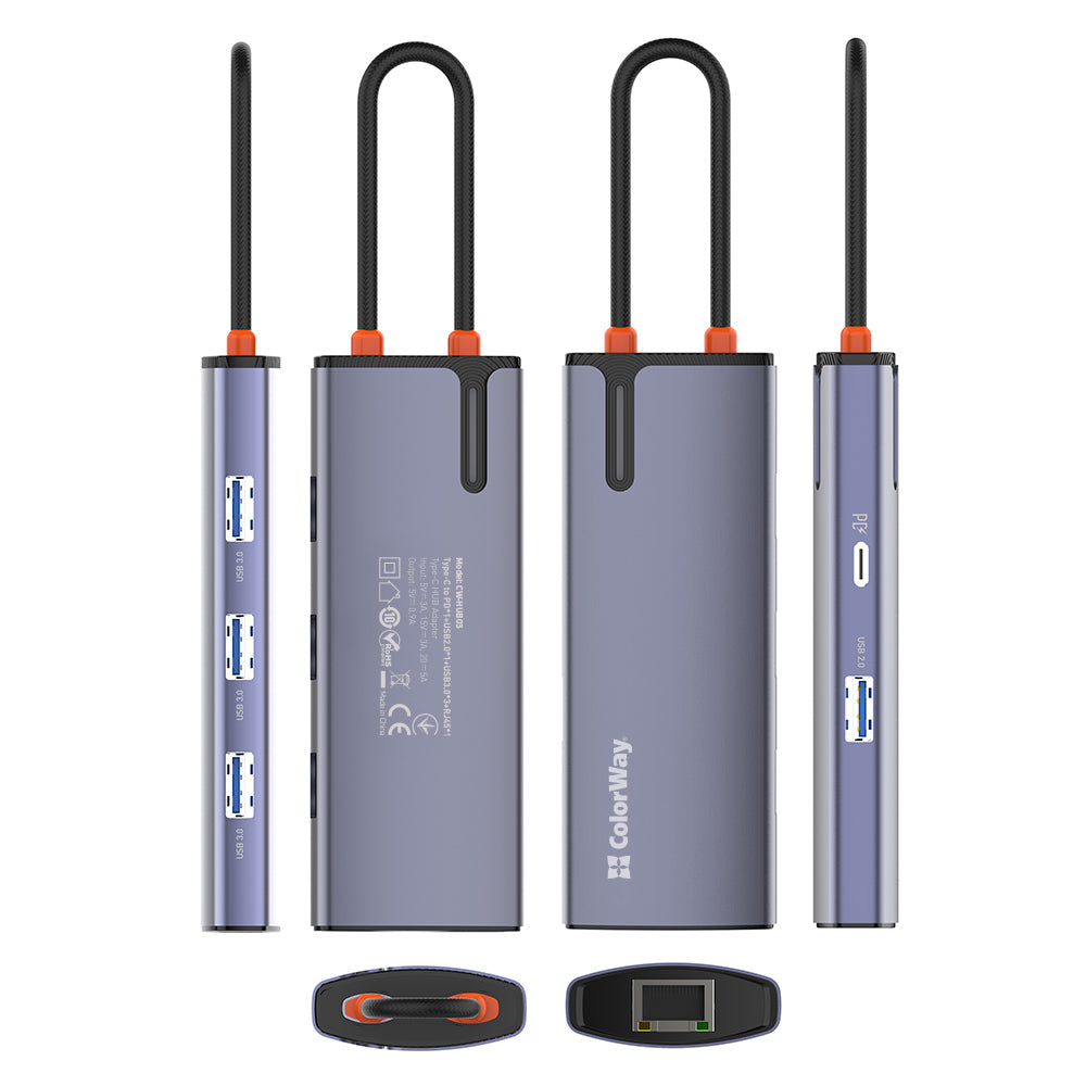 Hub USB-C ColorWay CW-HUB03, 6в1, Сребрист