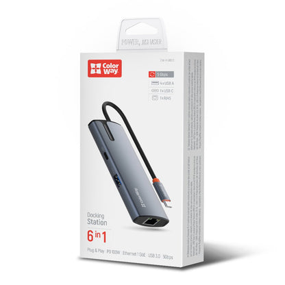 Hub USB-C ColorWay CW-HUB03, 6в1, Сребрист