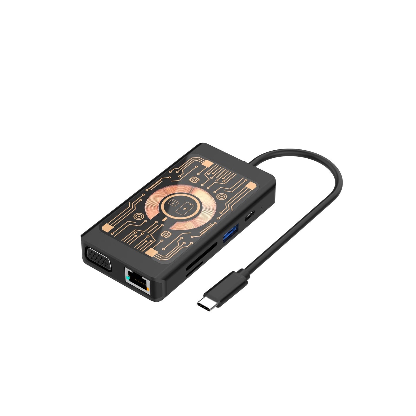 USB-C хъб с безжично зареждане QI Qualo QTPB5-HUB-18, 9в1, Сив