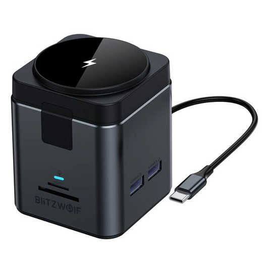 USB-C хъб с безжично зареждане QI BlitzWolf BW-TH17, 9в1, черен
