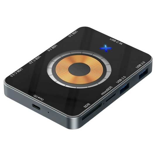 USB-C хъб с безжично зареждане QI OEM YC7209, 10в1, сив