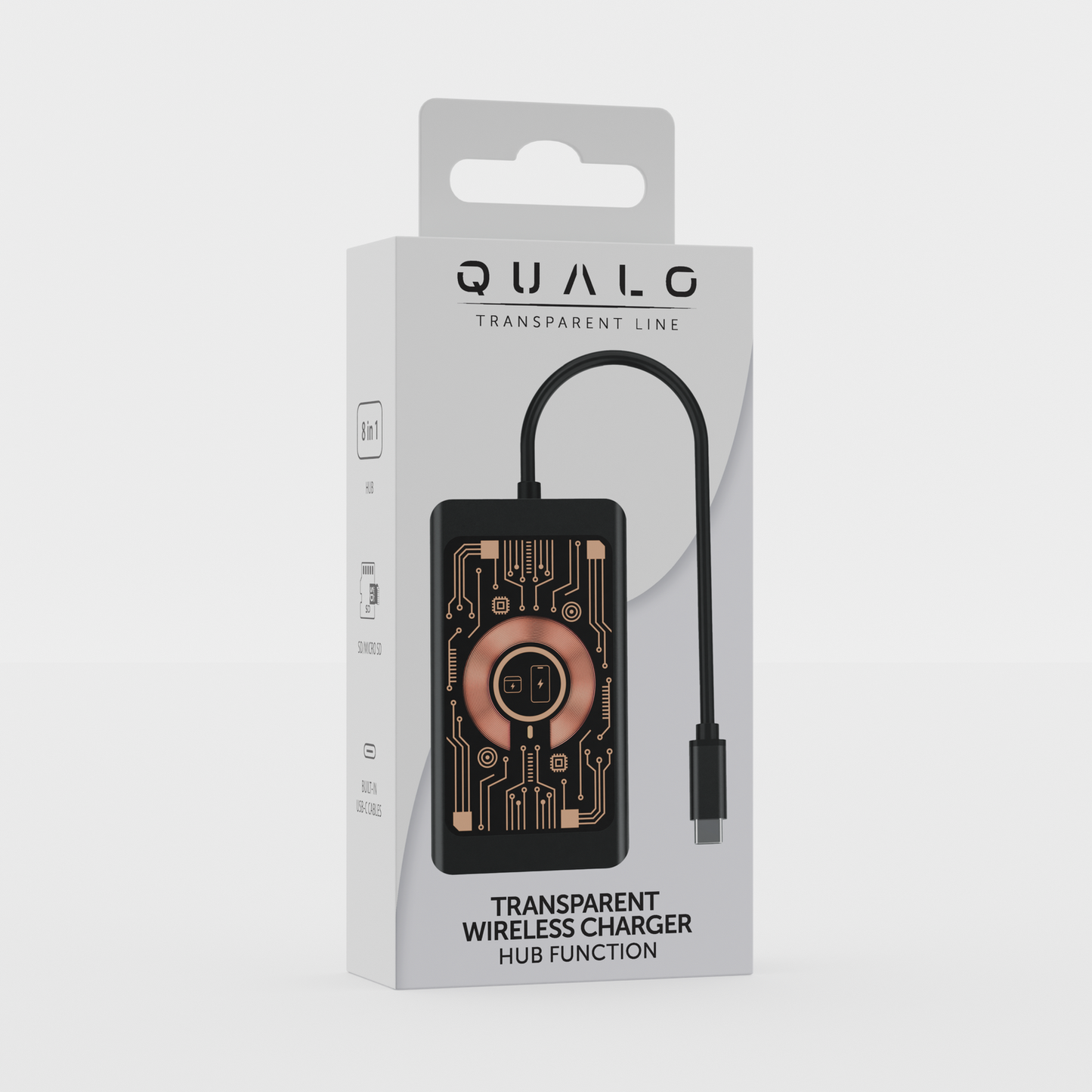 USB-C хъб с безжично зареждане QI Qualo QTPB5-HUB-18, 9в1, Сив