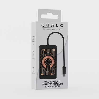 USB-C хъб с безжично зареждане QI Qualo QTPB5-HUB-18, 9в1, Сив
