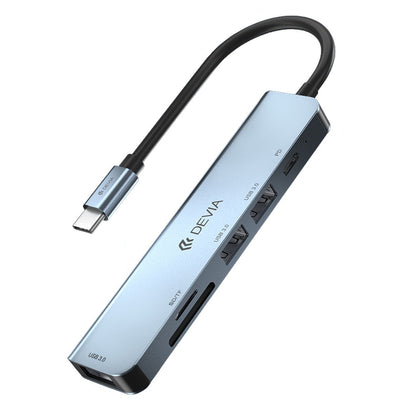 DEVIA EC135 USB-C хъб, 3 x USB-A 3.0 - 1 x USB-C - 1 x SD - 1 x microSD, сив