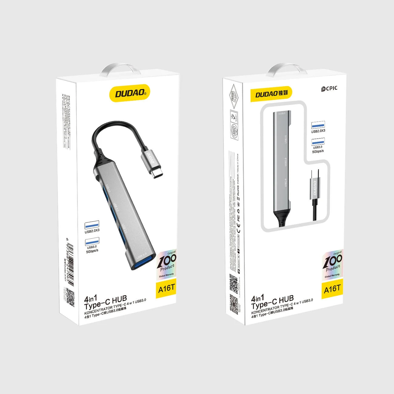 Hub USB-C Dudao A16T, 1 x USB-A 3.0 - 3 x USB-A, Черен