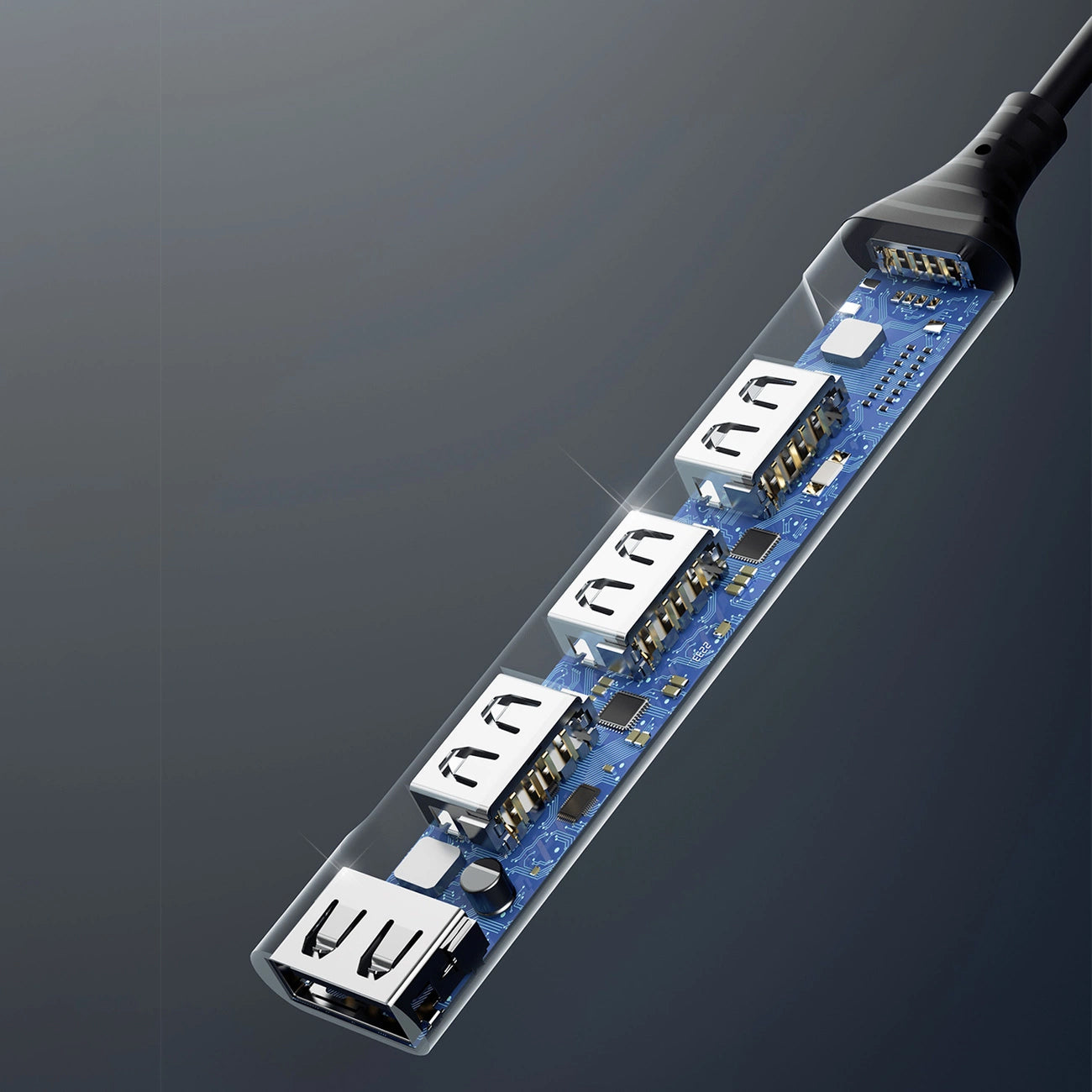 Hub USB-C Dudao A16T, 1 x USB-A 3.0 - 3 x USB-A, Черен