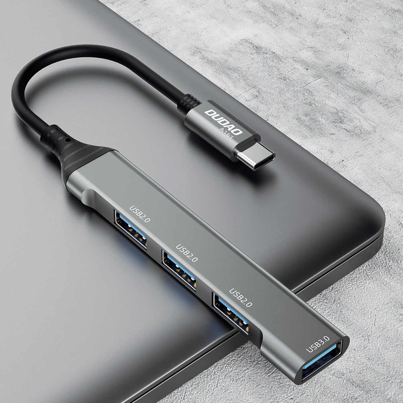 Hub USB-C Dudao A16T, 1 x USB-A 3.0 - 3 x USB-A, Черен