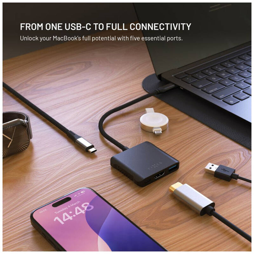 Hub USB-C Fixed Quadri, 5в1, Черен