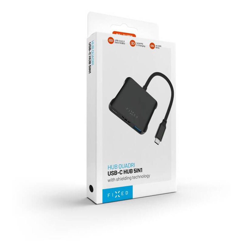 Hub USB-C Fixed Quadri, 5в1, Черен