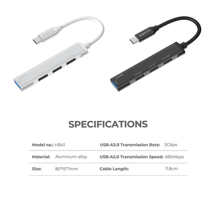 USB-C хъб HAVIT HB41, 4в1, Сребрист